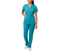 Adar Pro Breakthrough Plus Scrub Set for Women - Enhanced V-Neck Top & Multi Pocket Pants - 4400P - Teal Blue - XS