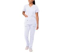 Adar Pro Breakthrough Plus Scrub Set for Women - Enhanced V-Neck Top & Multi Pocket Pants - 4400P - White - M