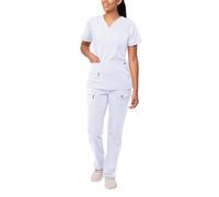 Adar Pro Breakthrough Plus Scrub Set for Women - Enhanced V-Neck Top & Multi Pocket Pants - 4400P - White - XS