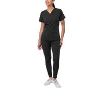 Adar Pro Flawless Plus Scrub Set for Women - Elevated V-Neck Top & Jogger Scrub Pants - P9600 - Black - M