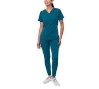 Adar Pro Flawless Plus Scrub Set for Women - Elevated V-Neck Top & Jogger Scrub Pants - P9600 - Caribbean Blue - S