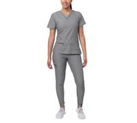 Adar Pro Flawless Plus Scrub Set for Women - Elevated V-Neck Top & Jogger Scrub Pants - P9600 - Heather Grey - L
