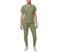 Adar Pro Flawless Plus Scrub Set for Women - Elevated V-Neck Top & Jogger Scrub Pants - P9600 - Heather Olive - XS