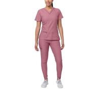 Adar Pro Flawless Plus Scrub Set for Women - Elevated V-Neck Top & Jogger Scrub Pants - P9600 - Heather Wine - S