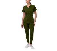 Adar Pro Flawless Plus Scrub Set for Women - Elevated V-Neck Top & Jogger Scrub Pants - P9600 - Olive - S