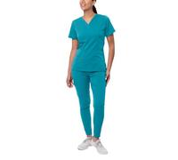 Adar Pro Flawless Plus Scrub Set for Women - Elevated V-Neck Top & Jogger Scrub Pants - P9600 - Teal Blue - L