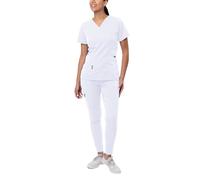 Adar Pro Flawless Plus Scrub Set for Women - Elevated V-Neck Top & Jogger Scrub Pants - P9600 - White - M