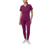 Adar Pro Flawless Plus Scrub Set for Women - Elevated V-Neck Top & Jogger Scrub Pants - P9600 - Wine - L