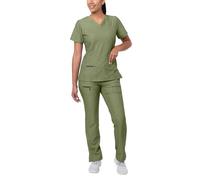Adar Pro Heather Breakthrough Plus Scrub Set for Women - Enhanced V-Neck Top & Multi Pocket Pants - 4400H - Heather Olive - M