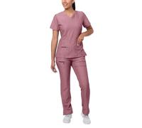 Adar Pro Heather Breakthrough Plus Scrub Set for Women - Enhanced V-Neck Top & Multi Pocket Pants - 4400H - Heather Wine - XXS