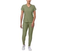 Adar Pro Heather Modern Athletic Scrub Set For Women - Modern V-Neck Scrub Top & Yoga Jogger Scrub Pants - P9500H - Heather Olive - L