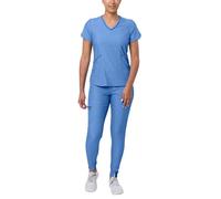 Adar Pro Heather Modern Athletic Scrub Set for Women - Modern V-Neck Scrub Top & Yoga Jogger Scrub Pants - P9500H - Heather French Blue - XS