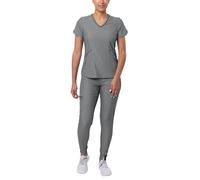 Adar Pro Heather Modern Athletic Scrub Set for Women - Modern V-Neck Scrub Top & Yoga Jogger Scrub Pants - P9500H - Heather Grey - S