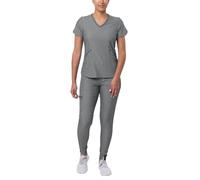 Adar Pro Heather Modern Athletic Scrub Set for Women - Modern V-Neck Scrub Top & Yoga Jogger Scrub Pants - P9500H - Heather Grey - S