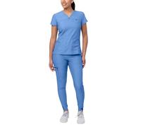 Adar Pro Heather Movement Booster Scrub Set for Women - Sweetheart V-Neck Scrub Top & Yoga Jogger Scrub Pants - P9400H - Heather French Blue - L