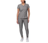 Adar Pro Heather Movement Booster Scrub Set For Women - Sweetheart V-Neck Scrub Top & Yoga Jogger Scrub Pants - P9400H - Heather Grey - L
