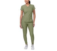 Adar Pro Heather Movement Booster Scrub Set for Women - Sweetheart V-Neck Scrub Top & Yoga Jogger Scrub Pants - P9400H - Heather Olive - S