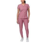 Adar Pro Heather Movement Booster Scrub Set for Women - Sweetheart V-Neck Scrub Top & Yoga Jogger Scrub Pants - P9400H - Heather Wine - XL