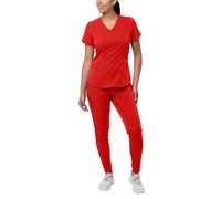 Adar Pro Modern Athletic Scrub Set for Women - Modern V-Neck Scrub Top & Yoga Jogger Scrub Pants - P9500 - Apple - S