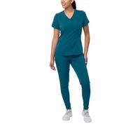 Adar Pro Modern Athletic Scrub Set for Women - Modern V-Neck Scrub Top & Yoga Jogger Scrub Pants - P9500 - Caribbean Blue - M