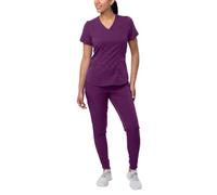 Adar Pro Modern Athletic Scrub Set for Women - Modern V-Neck Scrub Top & Yoga Jogger Scrub Pants - P9500 - Eggplant - 3X