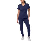 Adar Pro Modern Athletic Scrub Set for Women - Modern V-Neck Scrub Top & Yoga Jogger Scrub Pants - P9500 - Navy - M