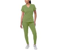 Adar Pro Modern Athletic Scrub Set For Women - Modern V-Neck Scrub Top & Yoga Jogger Scrub Pants - P9500 - Spring Leaf - M