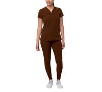 Adar Pro Movement Booster Scrub Set for Women - Sweetheart V-Neck Scrub Top & Yoga Jogger Scrub Pants - P9400 - Coffee - L
