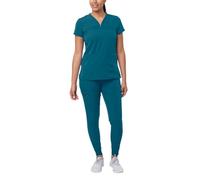 Adar Pro Movement Booster Scrub Set for Women - Sweetheart V-Neck Scrub Top & Yoga Jogger Scrub Pants - P9400 - Caribbean Blue - S