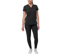 Adar Pro Movement Booster Scrub Set for Women - Sweetheart V-Neck Scrub Top & Yoga Jogger Scrub Pants - P9400 - Black - M