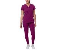 Adar Pro Movement Booster Scrub Set for Women - Sweetheart V-Neck Scrub Top & Yoga Jogger Scrub Pants - P9400 - Wine - M