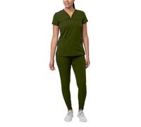 Adar Pro Movement Booster Scrub Set for Women - Sweetheart V-Neck Scrub Top & Yoga Jogger Scrub Pants - P9400 - Olive - M