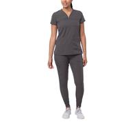Adar Pro Movement Booster Scrub Set for Women - Sweetheart V-Neck Scrub Top & Yoga Jogger Scrub Pants - P9400 - Pewter - XL