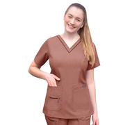 Adar Pro Scrubs for Women - Elevated V-Neck Scrub Top - P4212 - Heather Coffee - S