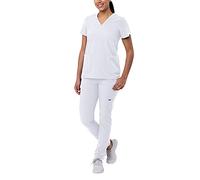 Adar Uniforms Addition Go-Basic Scrub Set for Women - Slim V-Neck Scrub Top & Skinny Cargo Scrub Pants - A9200 - White - S, A9200FWTS