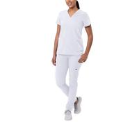 Adar Uniforms Addition Go-Basic Scrub Set for Women - Slim V-Neck Scrub Top & Skinny Cargo Scrub Pants - A9200 - White - M, A9200FWTM