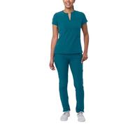Adar Uniforms Addition Go-Higher Scrub Set for Women - Notched V-Neck Scrub Top & Skinny Cargo Scrub Pants - A9600 - Caribbean Blue - M