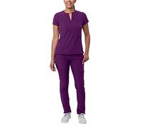 Adar Addition Go-Higher Scrub Set For Women - Notched V-Neck Scrub Top & Skinny Cargo Scrub Pants - A9600 - Eggplant - M