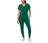 Adar Uniforms,P9500HGRS Modern Athletic Scrub Set for Women - Modern V-Neck Scrub Top & Yoga Jogger Scrub Pants - P9500 - Hunter Green - S