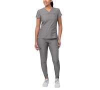 Adar Pro Heather Movement Booster Scrub Set for Women - Sweetheart V-Neck Scrub Top & Yoga Jogger Scrub Pants - P9400H - Heather Grey - S