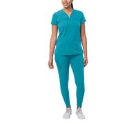 Adar Uniforms Pro Movement Booster Scrub Set for Women - Sweetheart V-Neck Scrub Top & Yoga Jogger Scrub Pants - P9400 - Teal Blue - M, P9400TBLM