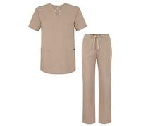 Adar Uniforms Universal Unisex Scrub Set - Unisex V-Neck Scrub Top & Tapered Drawstring Scrub Pants - 907 - Khaki - M