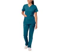 Adar Uniforms Women’s Scrub Set - Enhanced V-Neck Top/Multi Pocket Pants- 4400 - CBB - S Caribbean Blue
