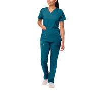 Adar Uniforms Women’s Scrub Set - Enhanced V-Neck Top/Multi Pocket Pants- 4400 - CBB - S Caribbean Blue