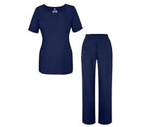 Adar Uniforms Women's Female Navy Solid V-Neck Scrub Top and Tapered Legs Scrub Pants - 901 - L