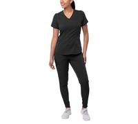 Adar Pro Modern Athletic Scrub Set For Women - Modern V-Neck Scrub Top & Yoga Jogger Scrub Pants - P9500 - Black - S