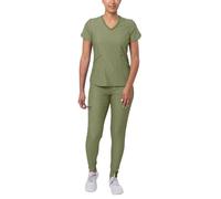 Adar Pro Heather Modern Athletic Scrub Set for Women - Modern V-Neck Scrub Top & Yoga Jogger Scrub Pants - P9500H - Heather Olive - M