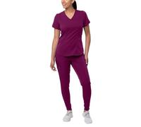 Adar Pro Modern Athletic Scrub Set For Women - Modern V-Neck Scrub Top & Yoga Jogger Scrub Pants - P9500 - Wine - M