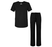 Adar Universal Unisex Scrub Set - Unisex V-Neck Scrub Top & Tapered Drawstring Scrub Pants - 907 - Black - S