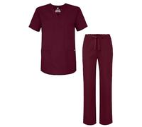 Adar Universal Unisex Scrub Set - Unisex V-Neck Scrub Top & Tapered Drawstring Scrub Pants - 907 - Burgundy - S